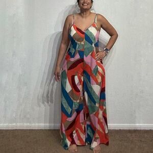 Luukse Multicolor Geometric Wide Leg Jumpsuit Sz M